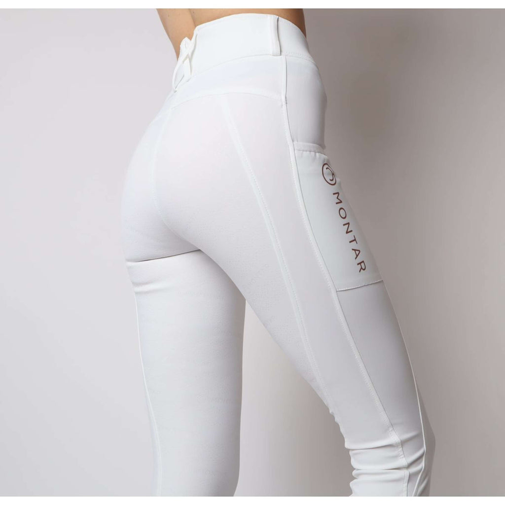 Legginsy jeździeckie Montar Michelle z logo w kolorze różowego złota, białe