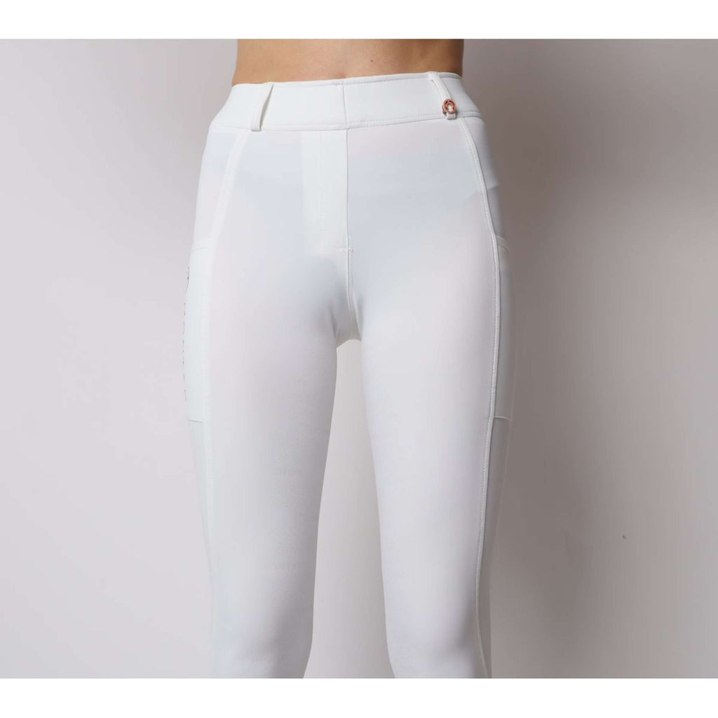 Legginsy jeździeckie Montar Michelle z logo w kolorze różowego złota, białe
