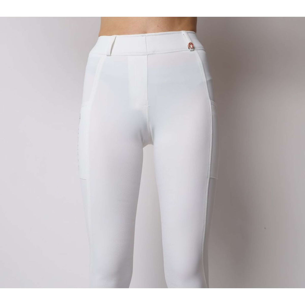 Legginsy jeździeckie dziecięce Montar Rosegold Logo, białe