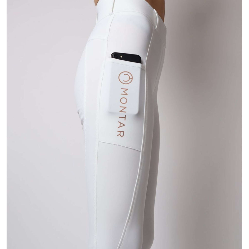 Legginsy jeździeckie dziecięce Montar Rosegold Logo, białe