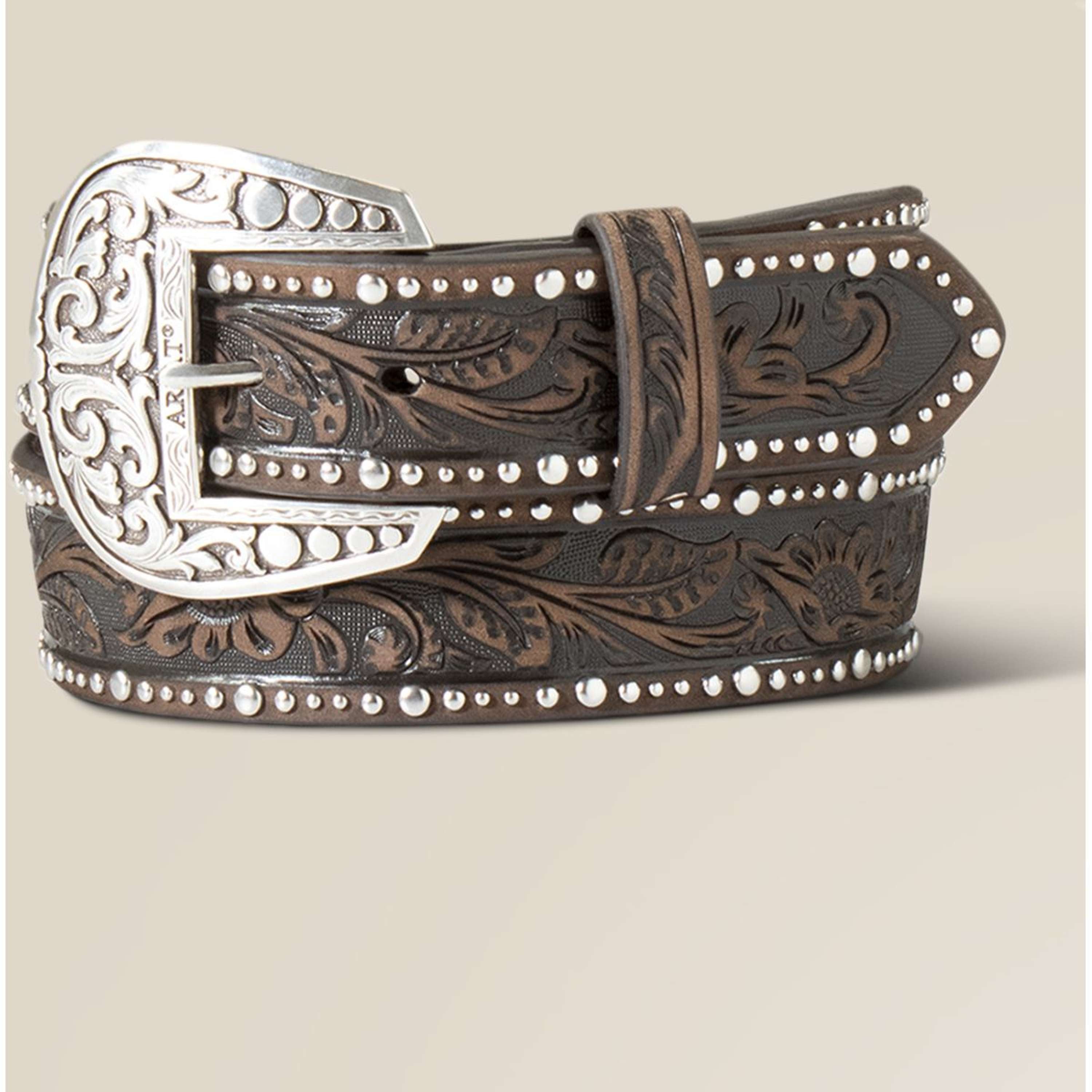 Ariat Pasek Studded Tooled Embossed Brązowy