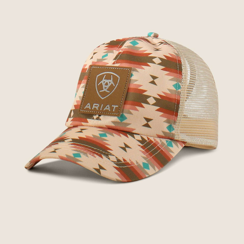 Czapka damska Ariat z naszywką z logo i wzorem South West, różowa
