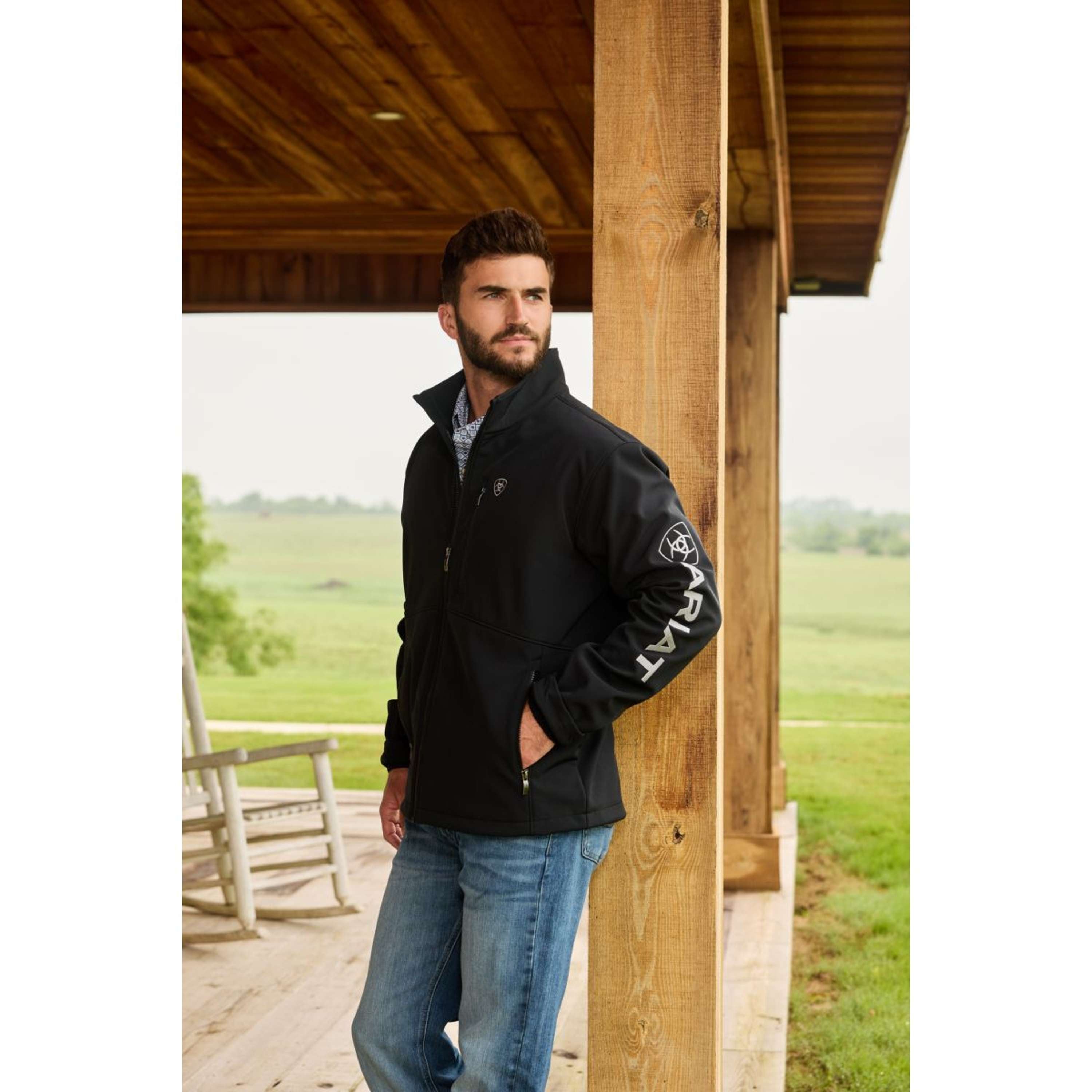 Ariat Softshell Bluza Z Kapturem I Zamkiem Logo Męski Czarny