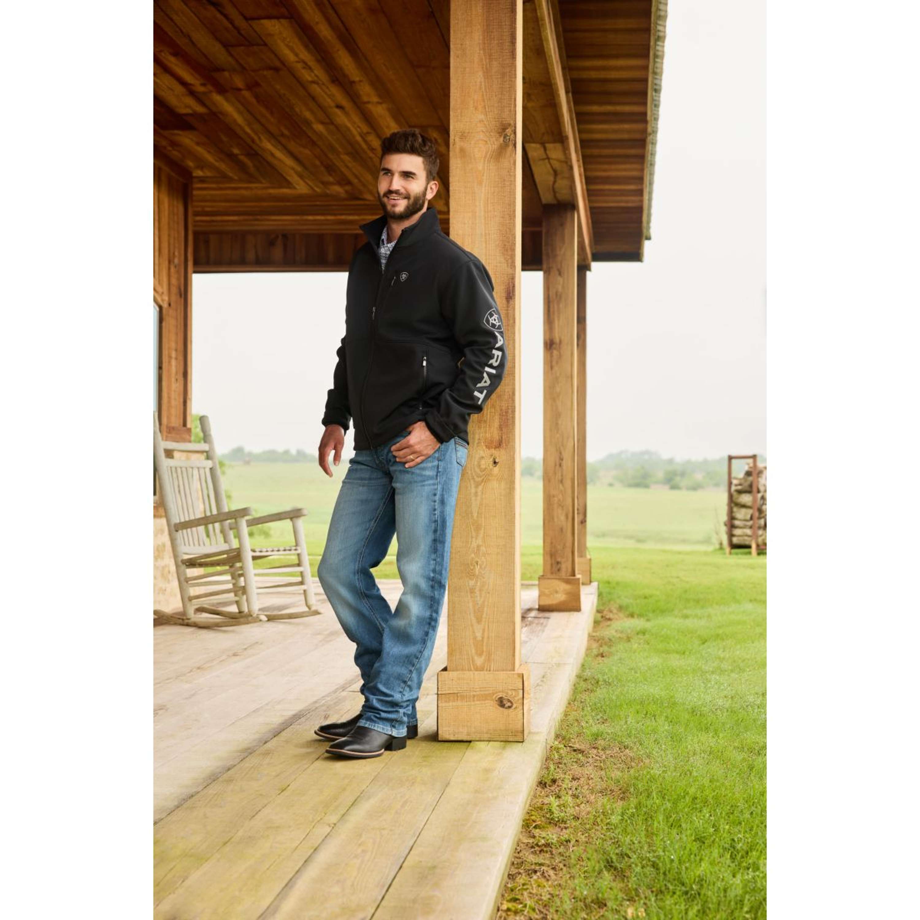 Ariat Softshell Bluza Z Kapturem I Zamkiem Logo Męski Czarny