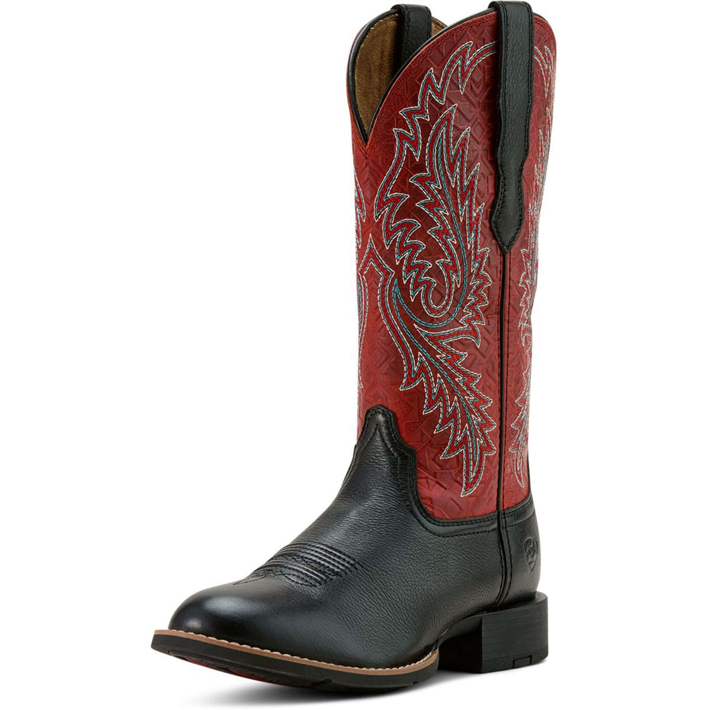 Ariat Kowbojki Round Up Stretchfit Damski Black Deertan/Garnet Emboss