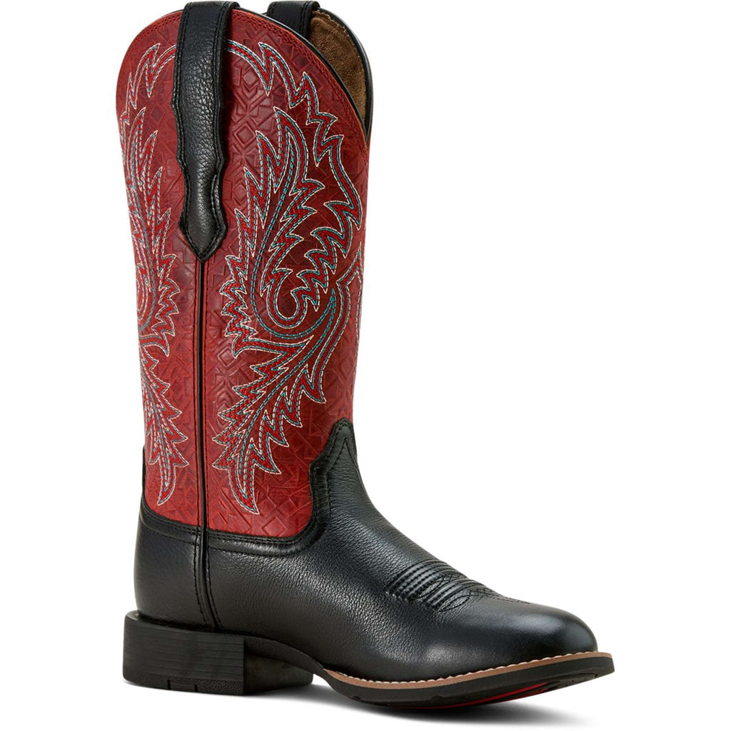 Ariat Kowbojki Round Up Stretchfit Damski Black Deertan/Garnet Emboss