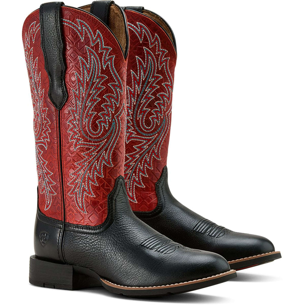 Ariat Kowbojki Round Up Stretchfit Damski Black Deertan/Garnet Emboss