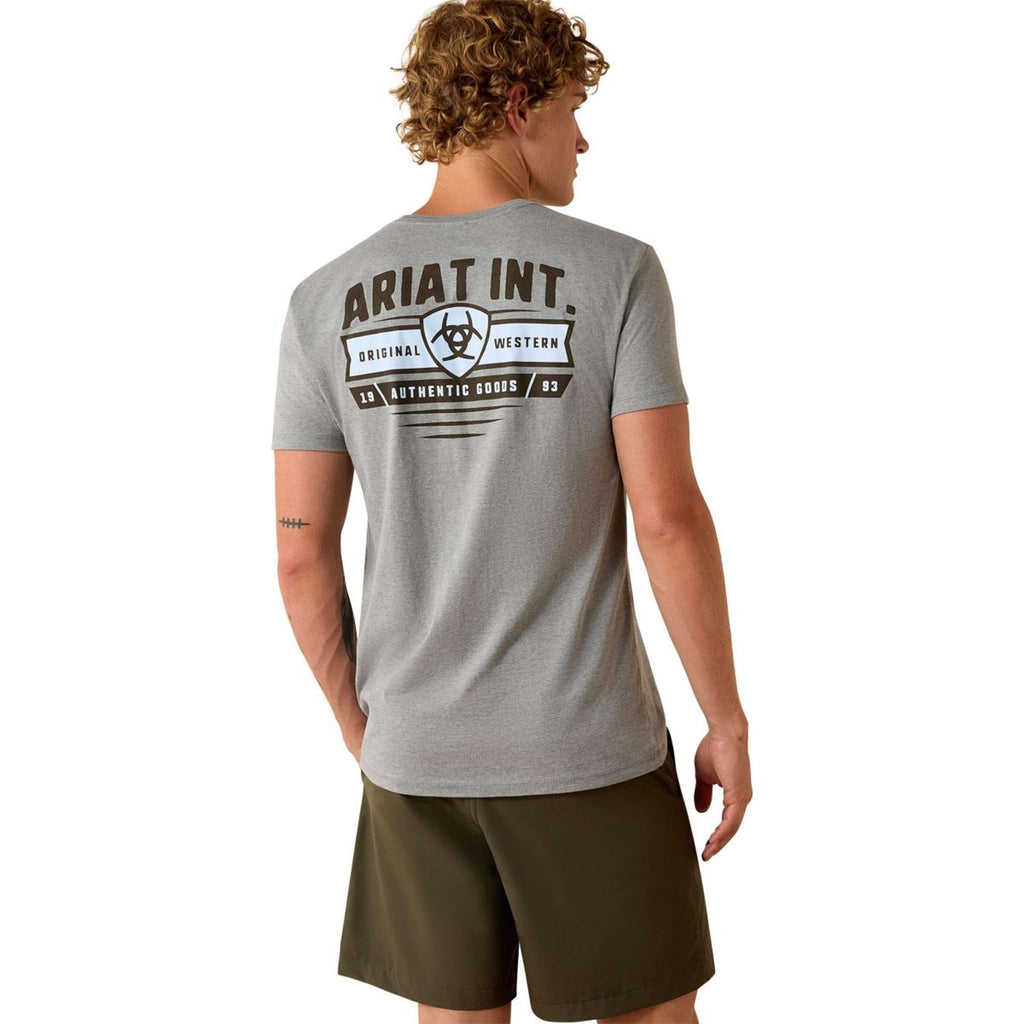 Ariat T Shirt Banner Badge Męski Szary