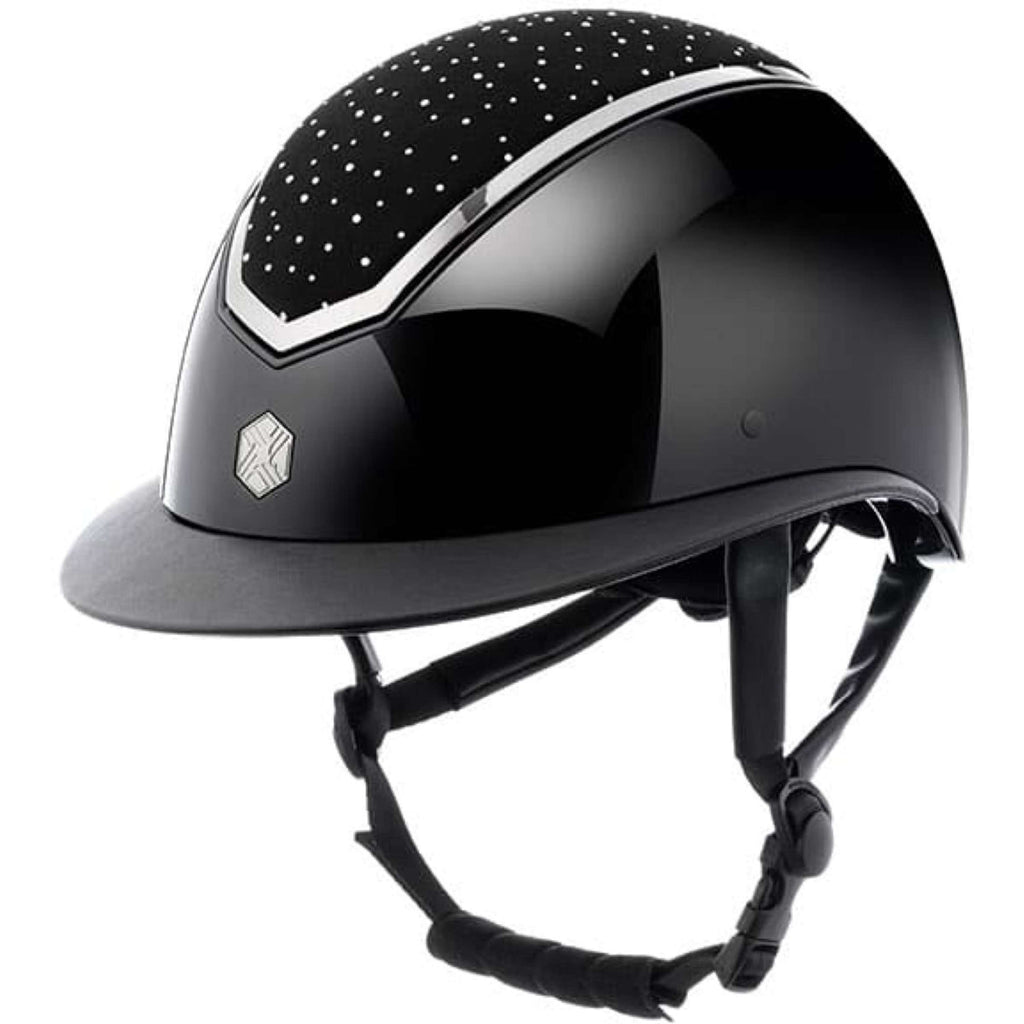 Kask jeździecki Charles Owen Kylo Crystal z szerokim daszkiem, czarny połysk/chrom