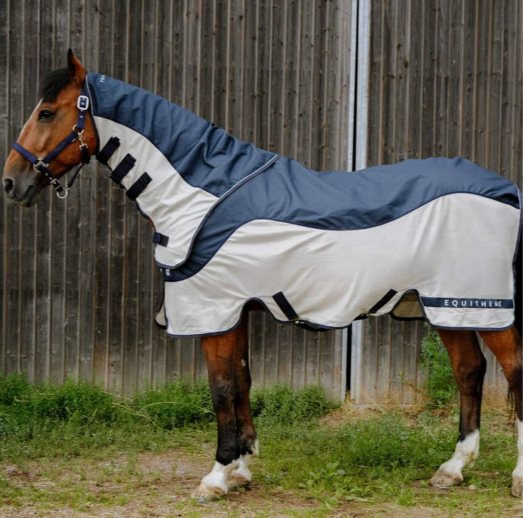 EQUITHÈME Derka Przeciw Muchom TYREX Combofly 600D z Osłoną na Szyję Navy Blue/Grey