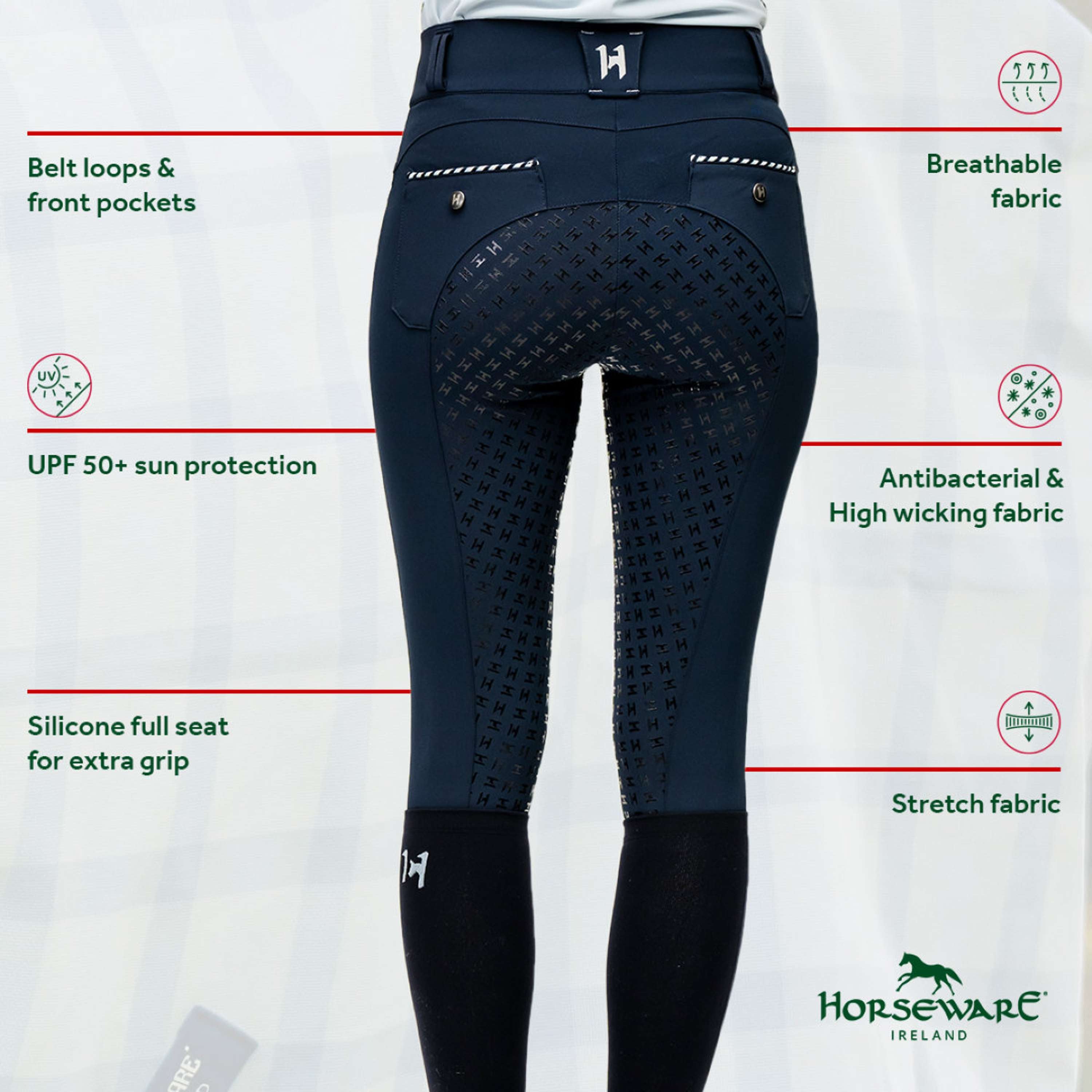 Horseware Bryczesy Newmarket High Rise z pełnym lejem granatowe