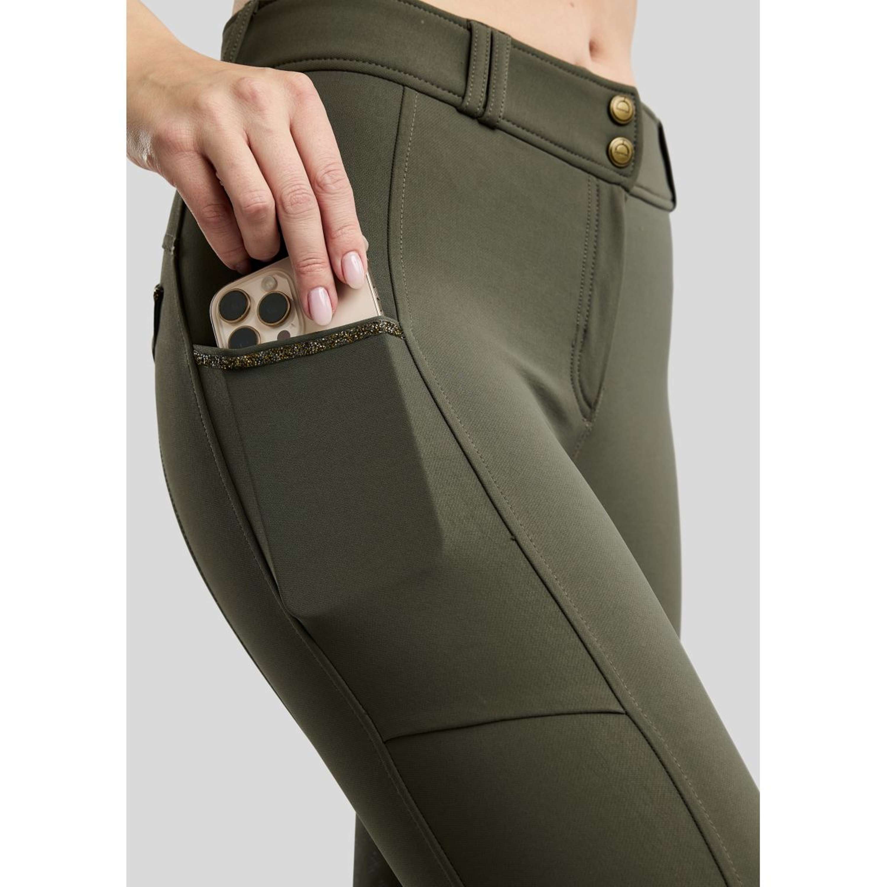 Montar Bryczesy MoVeronica Golden Quartz Full Grip Forest Green