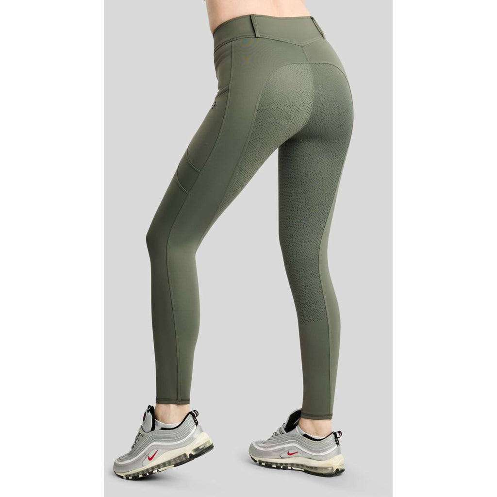 Termiczne legginsy jeździeckie Montar MoAddie Hybrid Gun Metal Logo Full Grip Forest Green