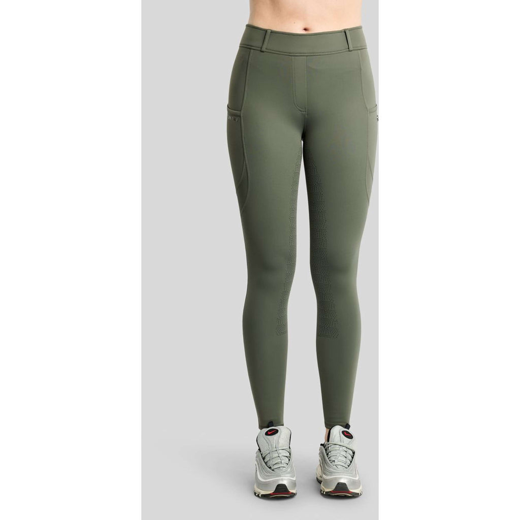 Termiczne legginsy jeździeckie Montar MoAddie Hybrid Gun Metal Logo Full Grip Forest Green