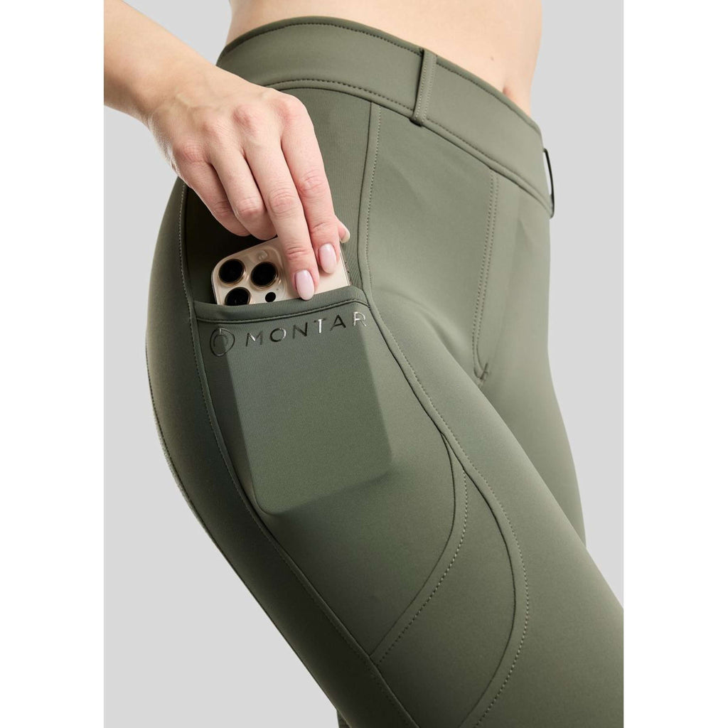Termiczne legginsy jeździeckie Montar MoAddie Hybrid Gun Metal Logo Full Grip Forest Green