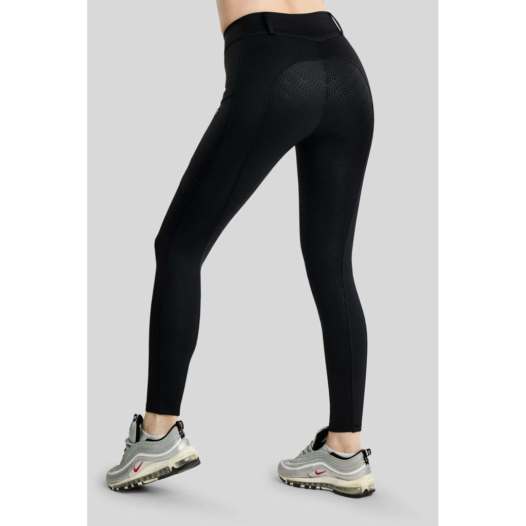 Legginsy jeździeckie termiczne Montar MoAddie Hybrid z logo Gun Metal i pełnym lejem, czarne