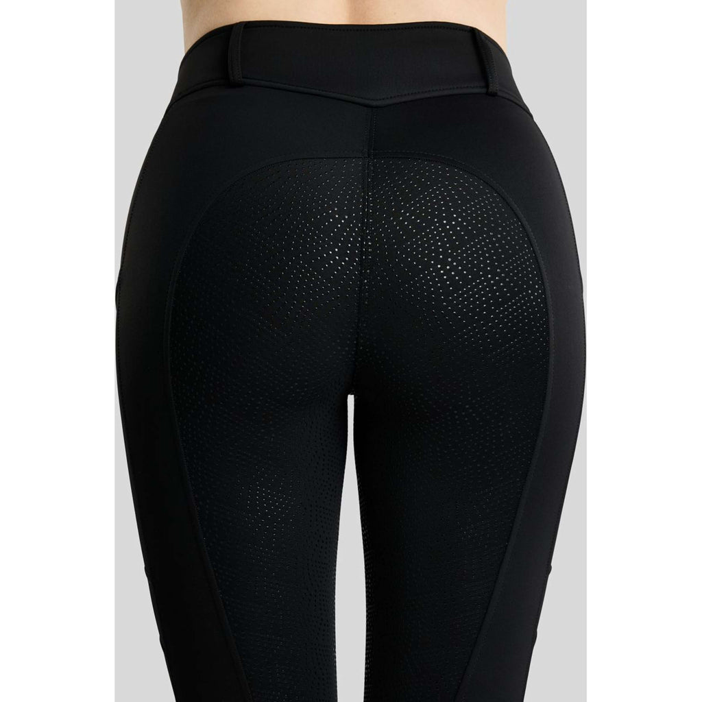 Legginsy jeździeckie termiczne Montar MoAddie Hybrid z logo Gun Metal i pełnym lejem, czarne