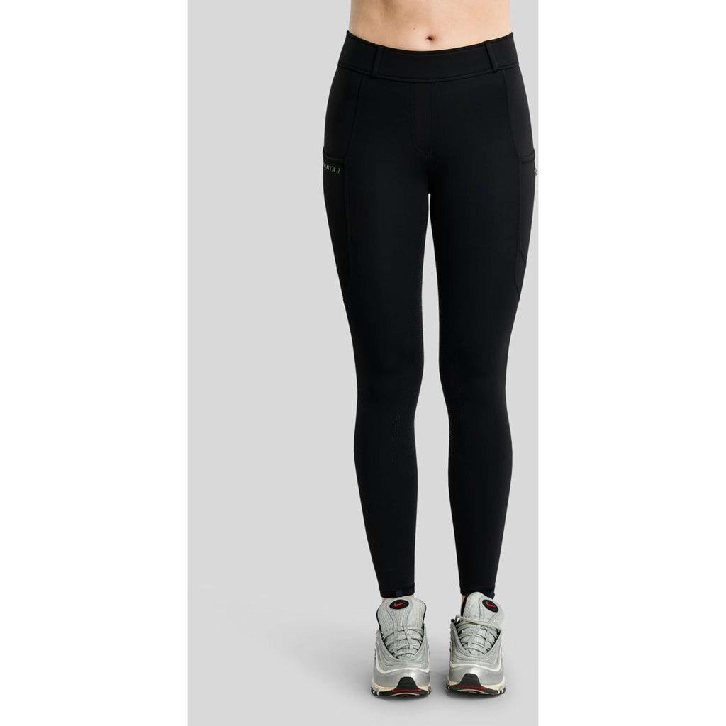 Legginsy jeździeckie termiczne Montar MoAddie Hybrid z logo Gun Metal i pełnym lejem, czarne