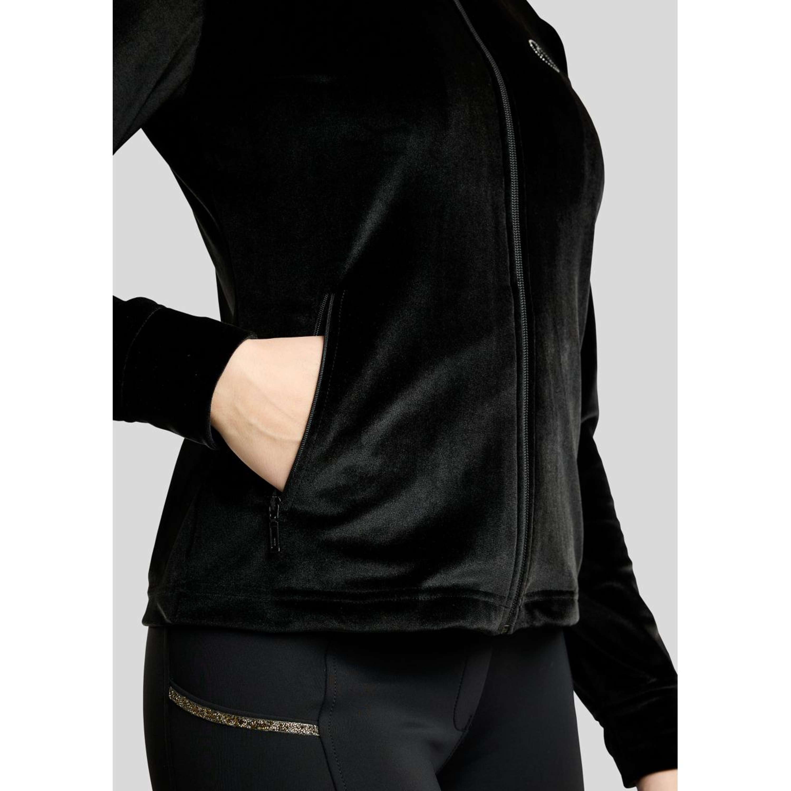 Montar Bluza Z Kapturem I Zamkiem MoValerie Velvet Golden Quartz Crystals Czarny