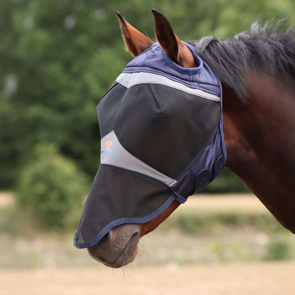 FlyGuard by Shires Maska Przeciw Muchom Pro Fine Mesh z Wycięciem na Uszy i Klapka nachrapnika Granatowy